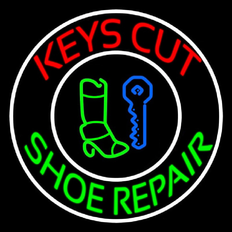 Red Keys Cut Green Shoe Repair Neonreclame