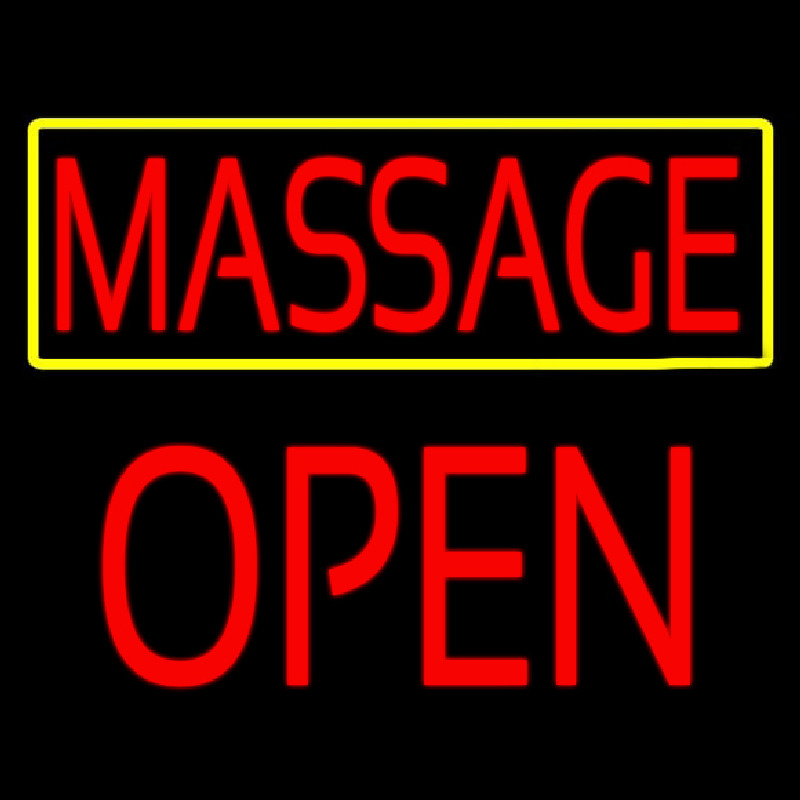 Red Massage Yellow Border Block Open Neonreclame