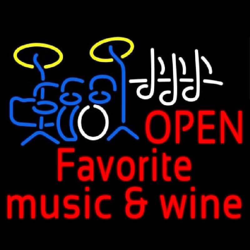 Red Open Music Fovorite Music And Wine Neonreclame