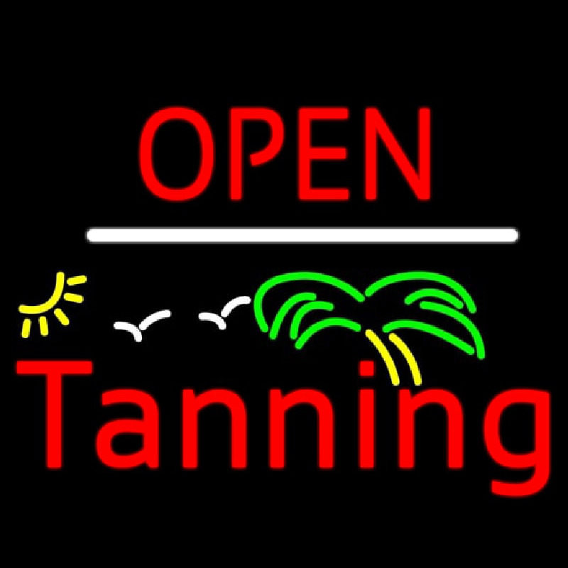 Red Open Tanning Palm Tree Neonreclame