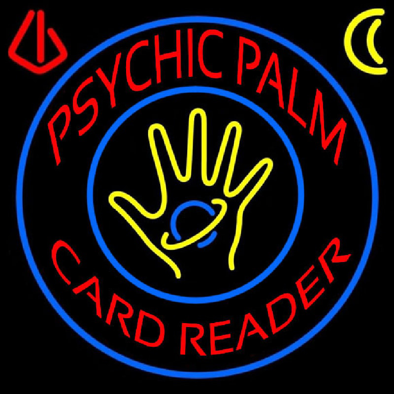 Red Psychic Palm Card Reader Blue Circle Neonreclame