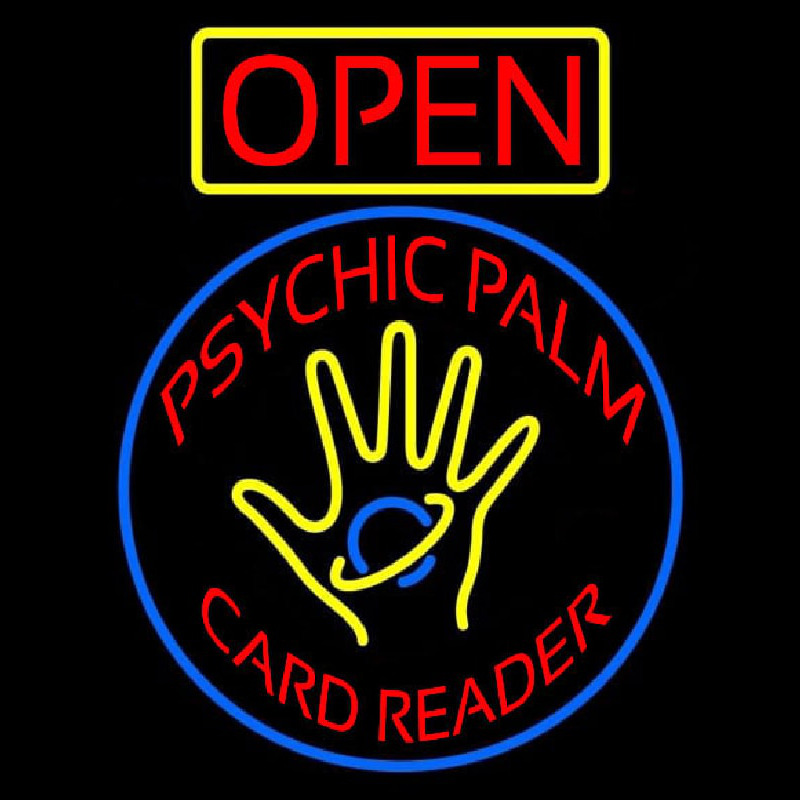 Red Psychic Palm Card Reader Open Neonreclame