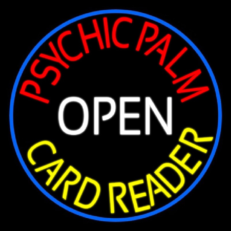 Red Psychic Palm Yellow Card Reader White Open Neonreclame