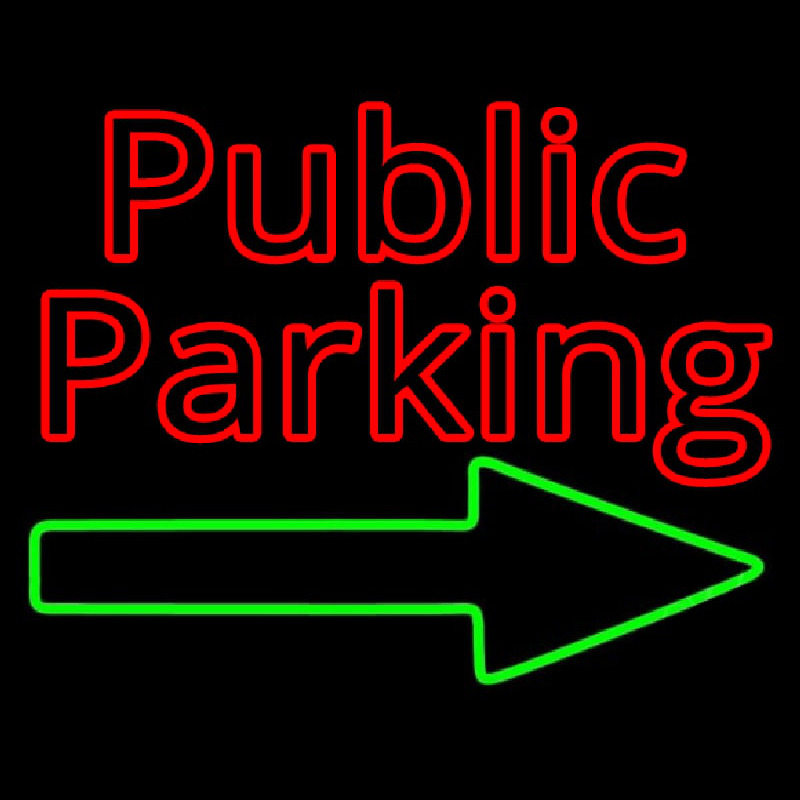 Red Public Parking With Arrow Neonreclame