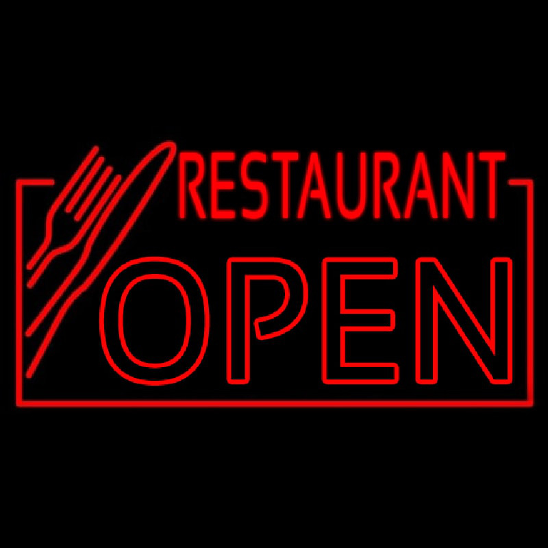 Red Restaurant Open With Knife And Fork Neonreclame