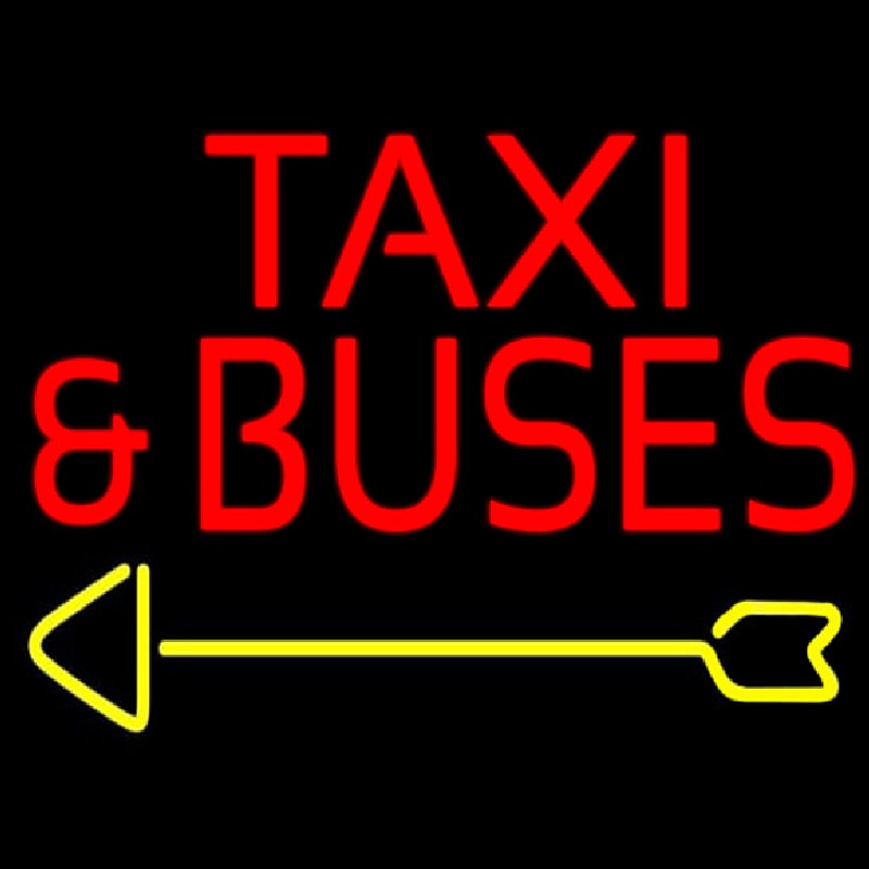 Red Ta i And Buses With Arrow Neonreclame