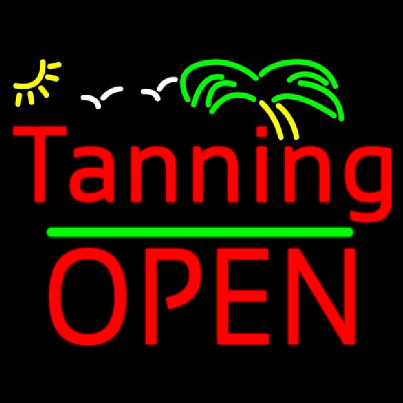 Red Tanning Block Open Palm Tree Neonreclame