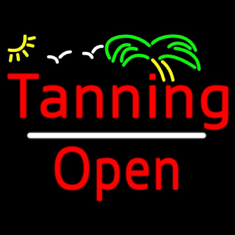 Red Tanning Open White Line With Palm Tree Neonreclame