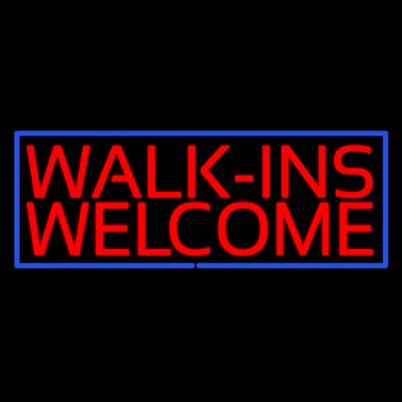 Red Walk Ins Welcome Blue Border Neonreclame