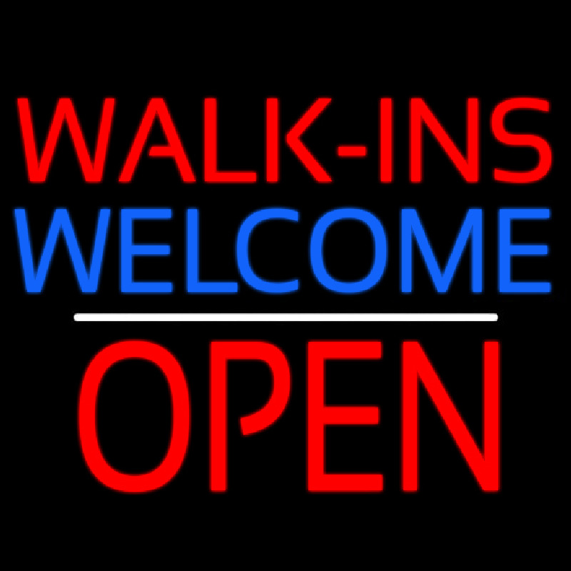 Red Walk Ins Welcome Open White Line Neonreclame