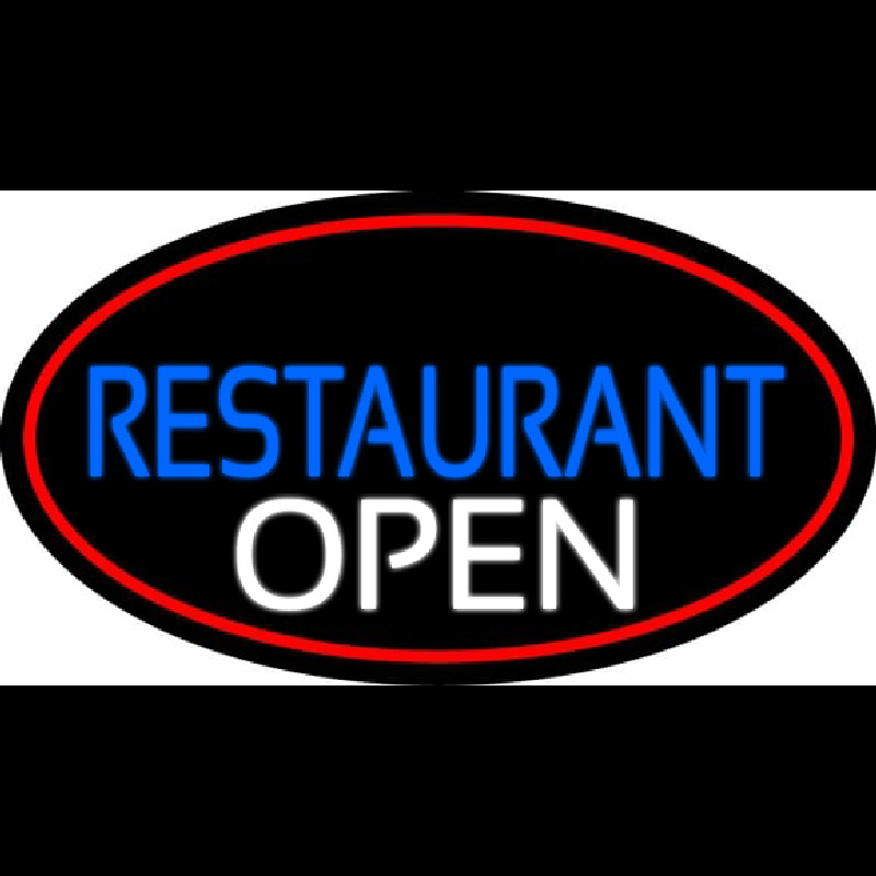 Restaurant Open Oval With Red Border Neonreclame