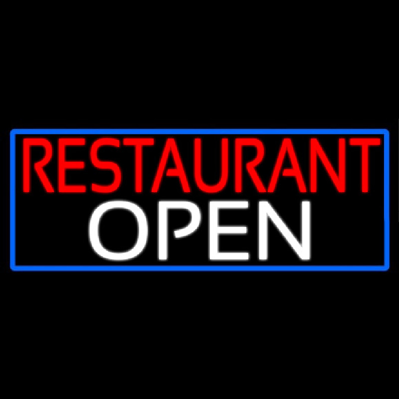 Restaurant Open With Blue Border Neonreclame