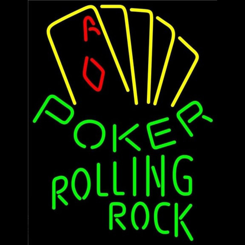 Rolling Rock Poker Yellow Beer Sign Neonreclame