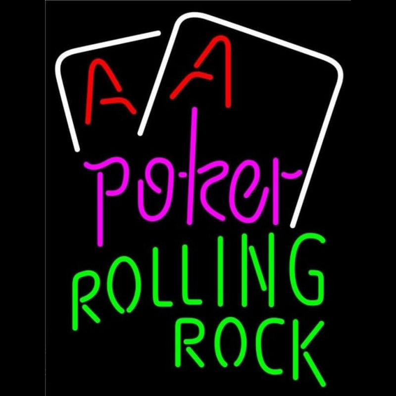 Rolling Rock Purple Lettering Red Aces White Cards Beer Sign Neonreclame