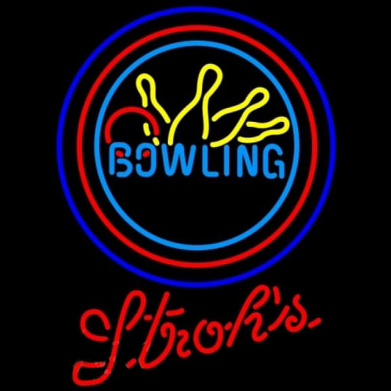 Strohs Bowling Yellow Blue Beer Sign Neonreclame