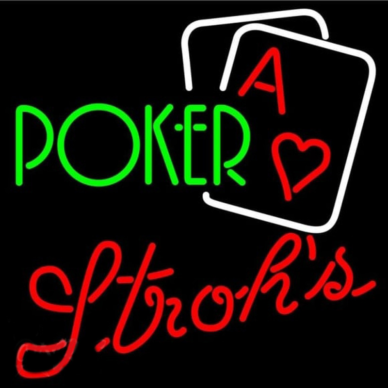 Strohs Green Poker Beer Sign Neonreclame