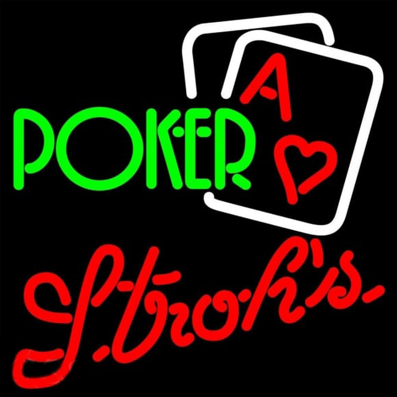 Strohs Green Poker Beer Sign Neonreclame