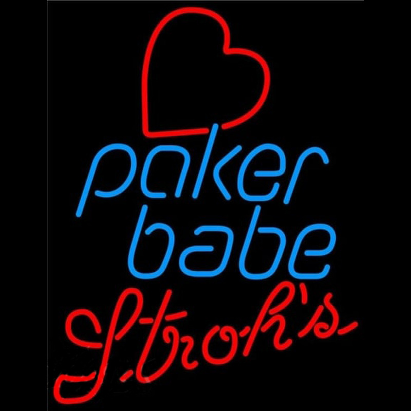 Strohs Poker Girl Heart Babe Beer Sign Neonreclame