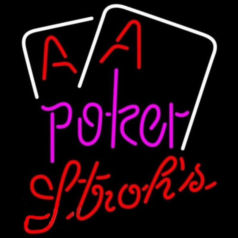 Strohs Purple Lettering Red Aces White Cards Poker Beer Sign Neonreclame