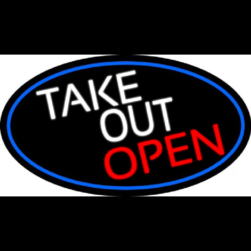 Take Out Open Oval With Blue Border Neonreclame