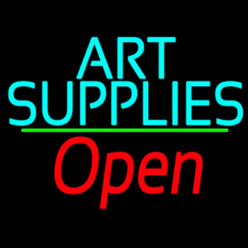 Turquoise Art Supplies With Open 2 Neonreclame