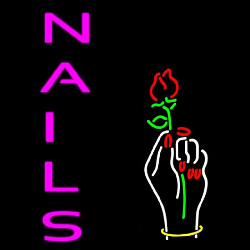 Vertical Pink Nails With Hand And Flower Logo Neonreclame