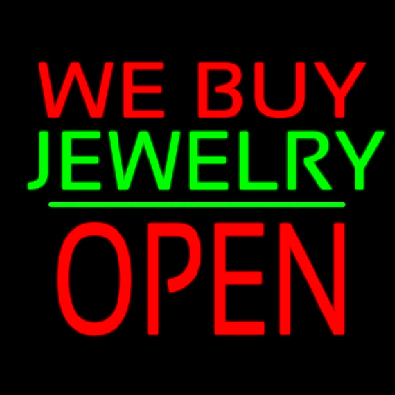 We Buy Jewelry Block Open Green Line Neonreclame