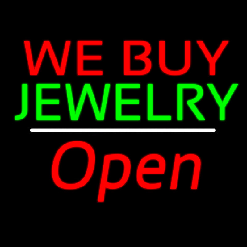 We Buy Jewelry Block Open White Line Neonreclame