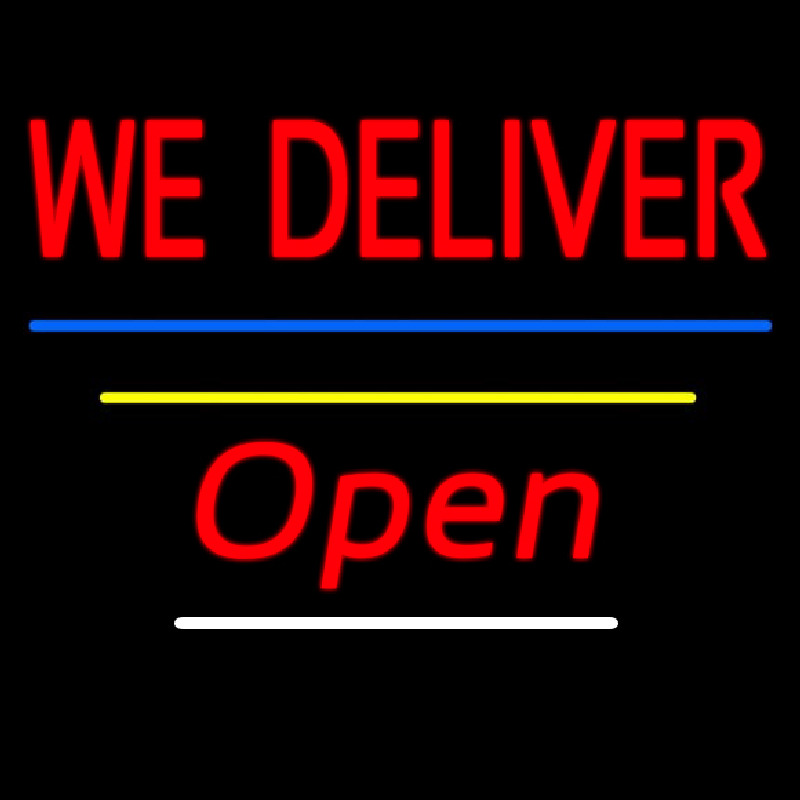 We Deliver Open Blue And Yellow Line Neonreclame