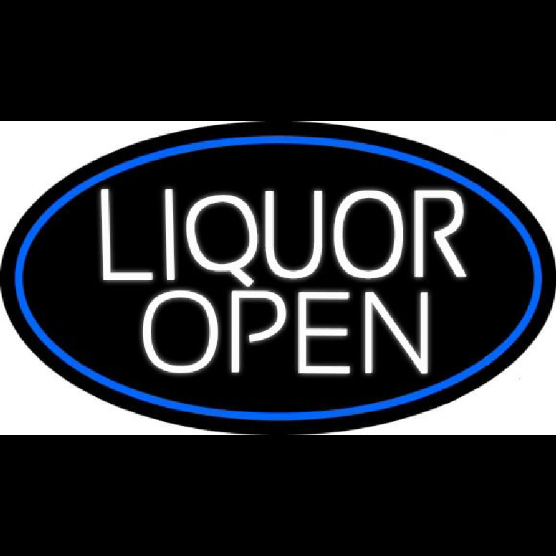 White Liquor Open Oval With Blue Border Neonreclame