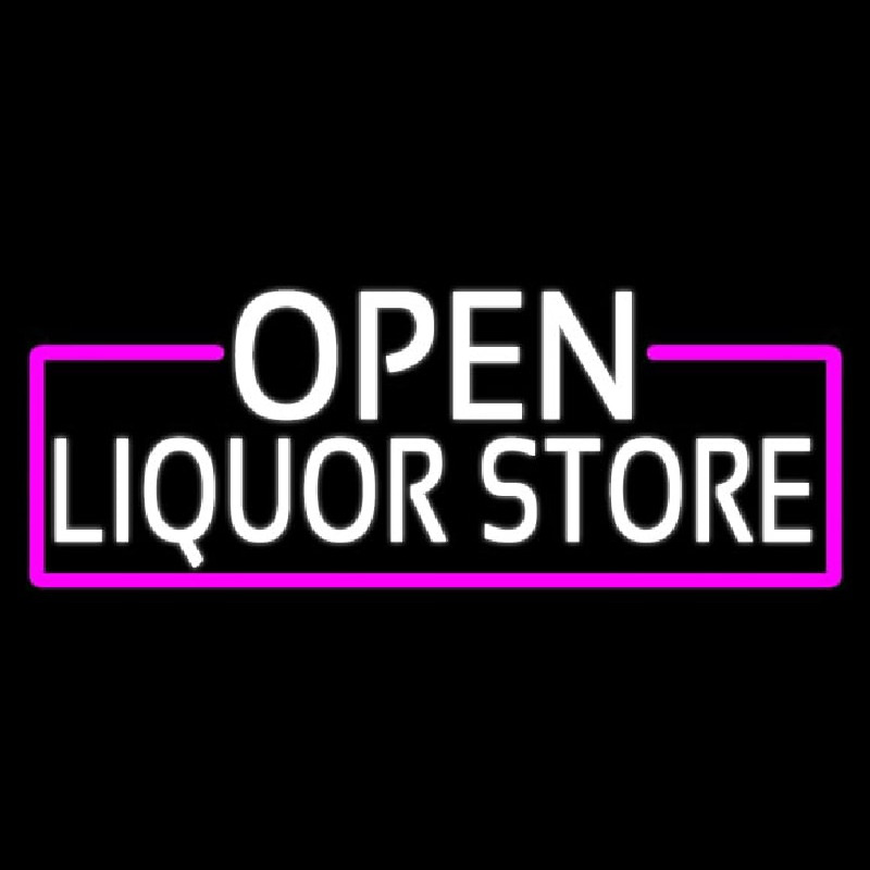 White Open Liquor Store With Pink Border Neonreclame