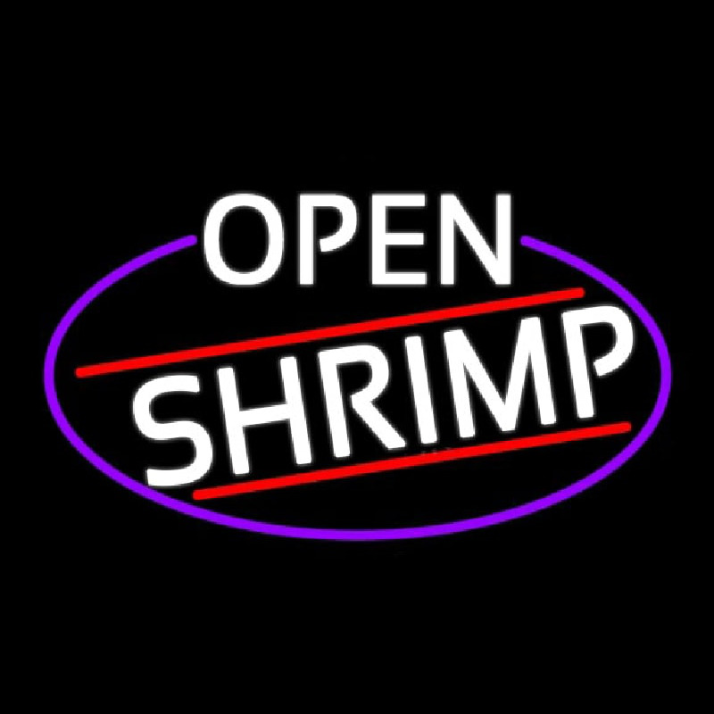 White Open Shrimp Oval With Blue Border Neonreclame