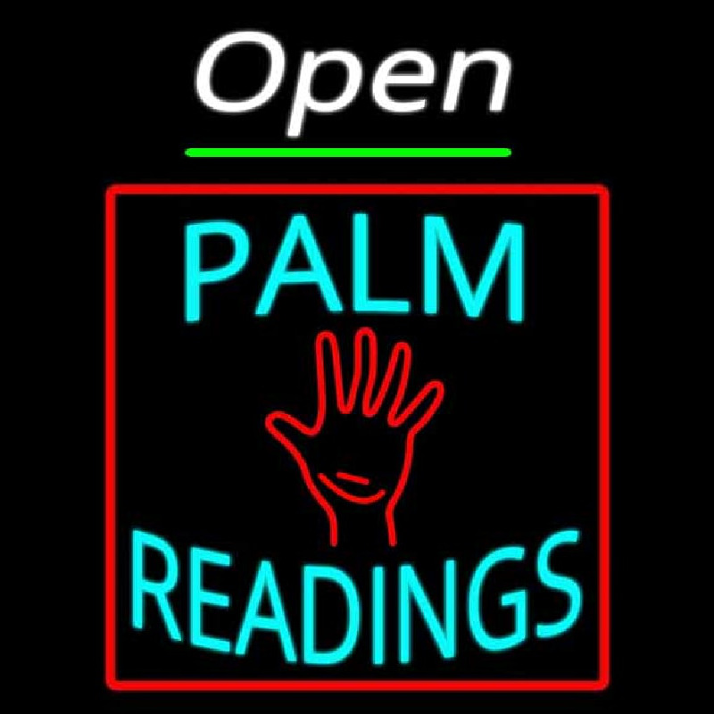 White Open Turquoise Palm Readings Red Border Neonreclame