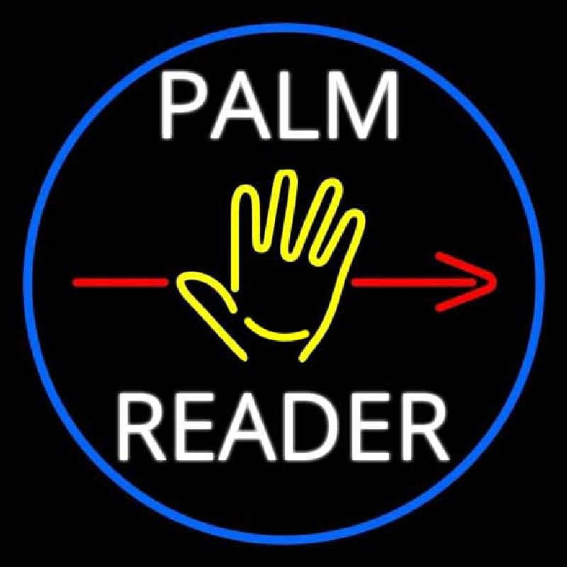 White Palm Reader Red Arrow Blue Border Neonreclame