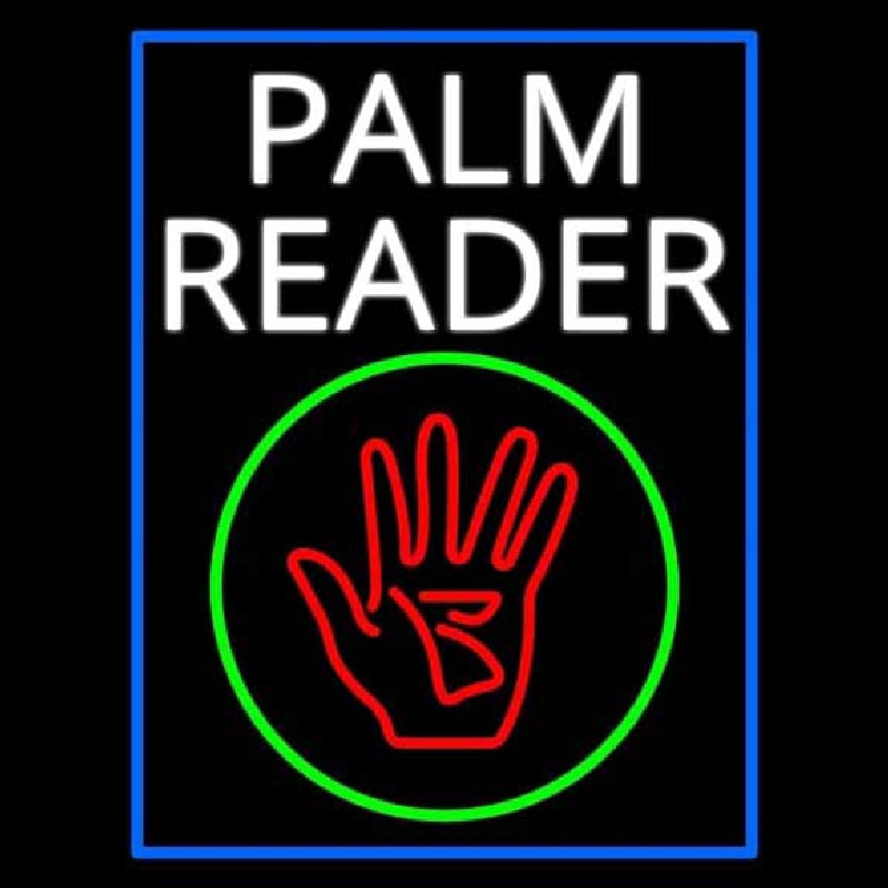 White Palm Reader With Logo Blue Border Neonreclame