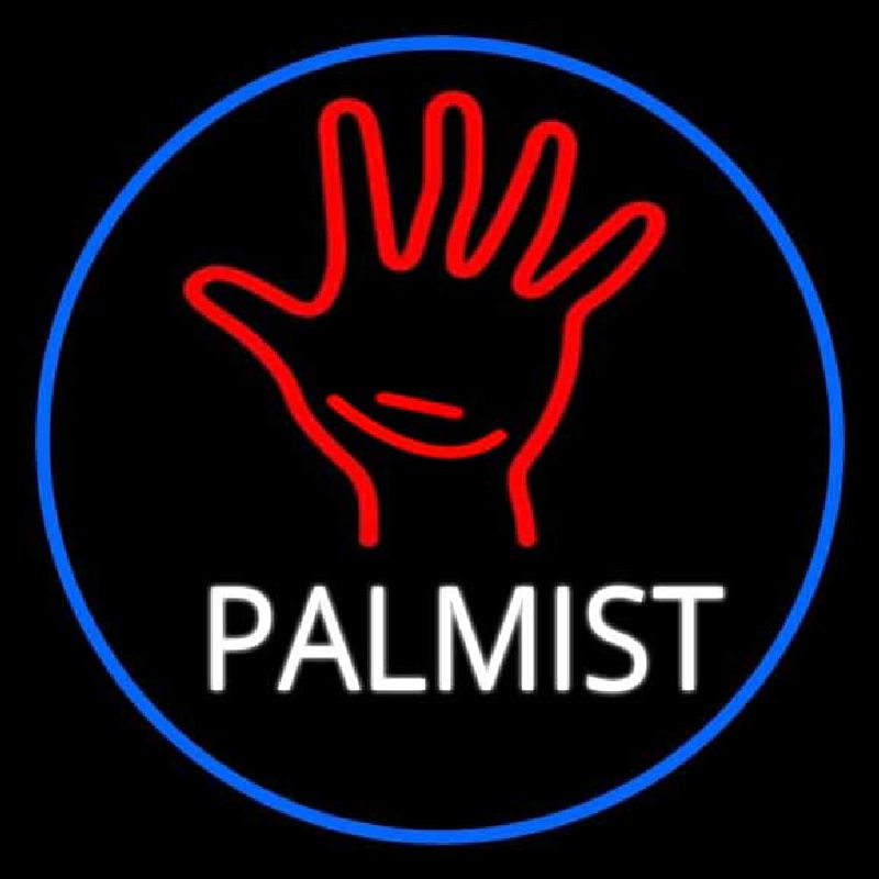 White Palmist Red Palm Blue Border Neonreclame