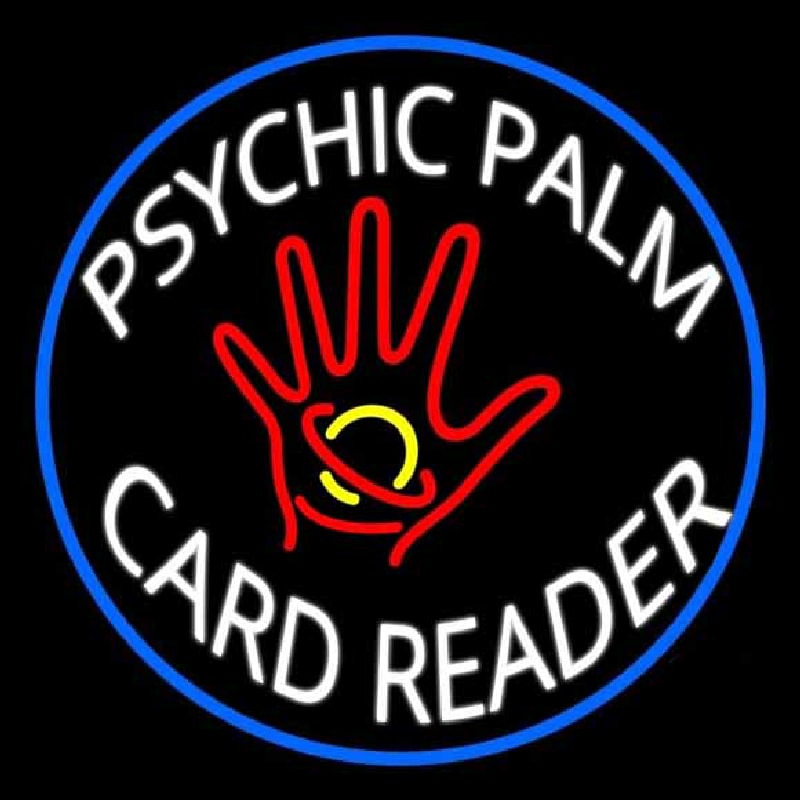 White Psychic Palm Card Reader Blue Circle Neonreclame