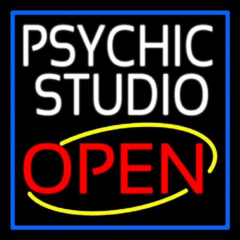 White Psychic Studio Red Open Blue Border Neonreclame