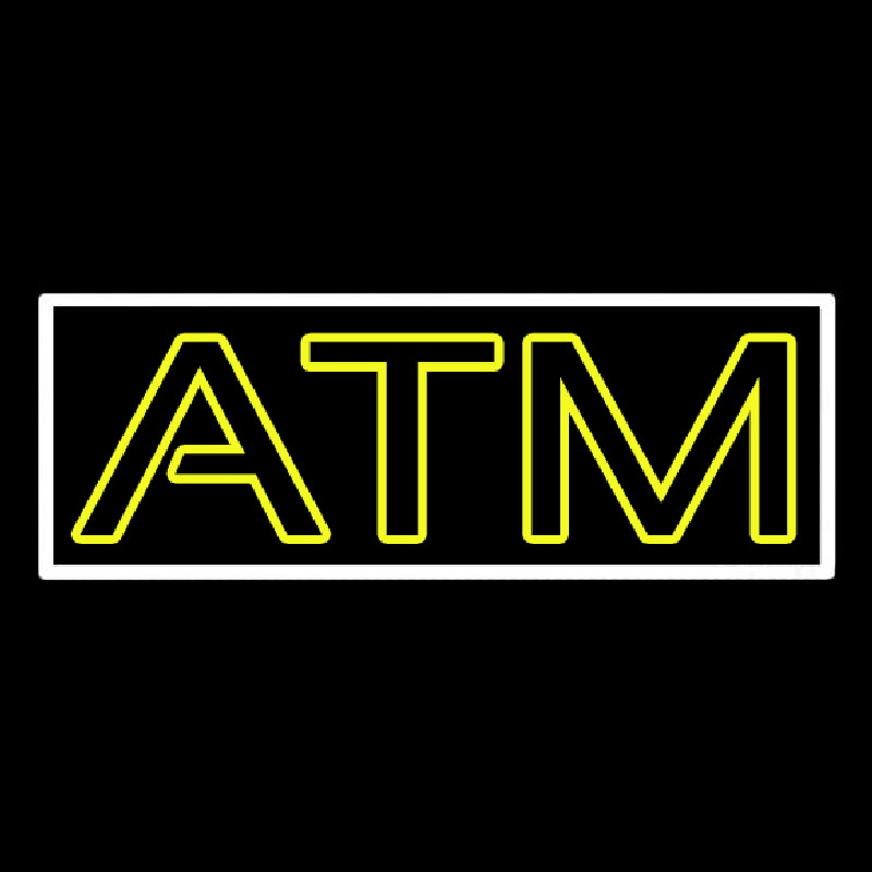 Yellow Atm White Border Neonreclame