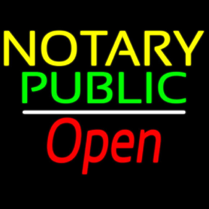 Yellow Green Notary Public White Line Red Open Neonreclame