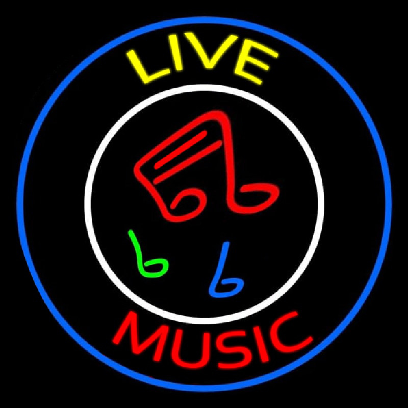 Yellow Live Red Music With Circle Neonreclame