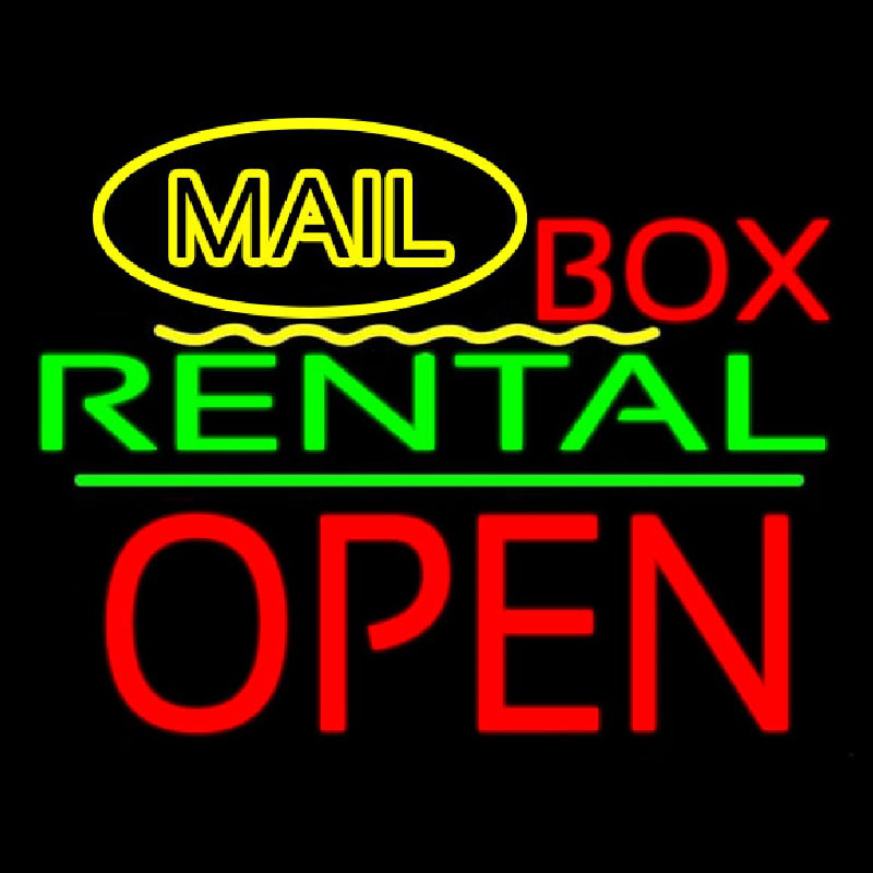 Yellow Mail Block Bo  Rental Open 1 Neonreclame