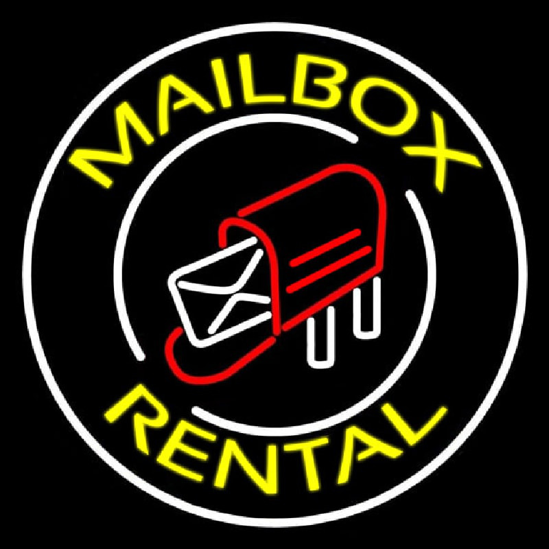 Yellow Mailbo  Rental Block White Circle Neonreclame