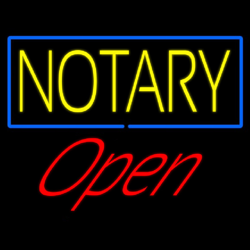 Yellow Notary Blue Border Open Neonreclame