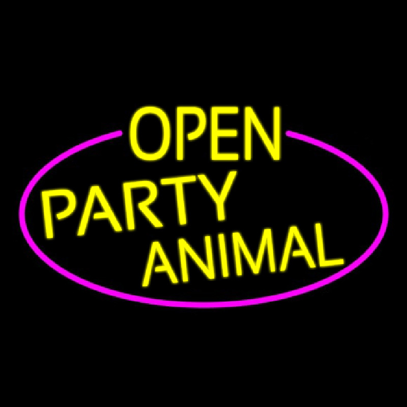 Yellow Open Party Animal Oval With Pink Border Neonreclame