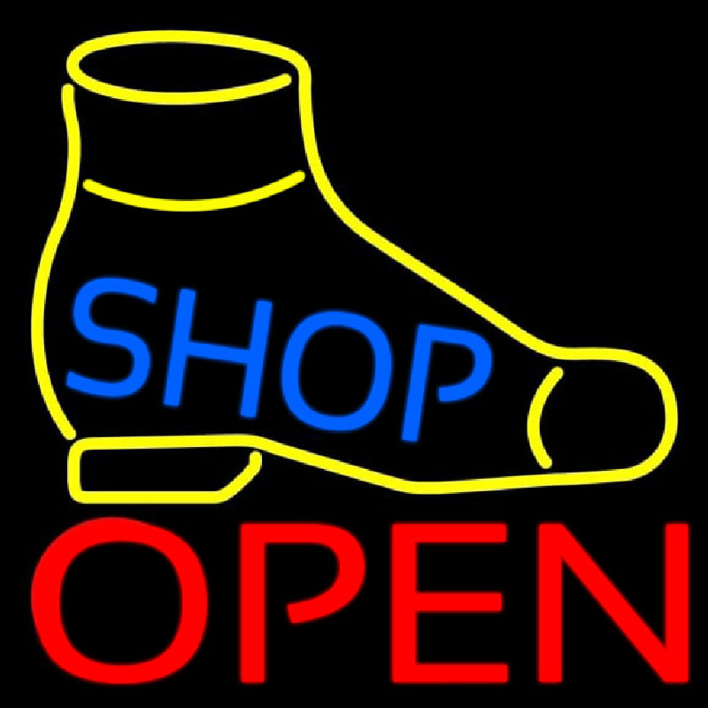 Yellow Shoe Blue Shop Open Neonreclame