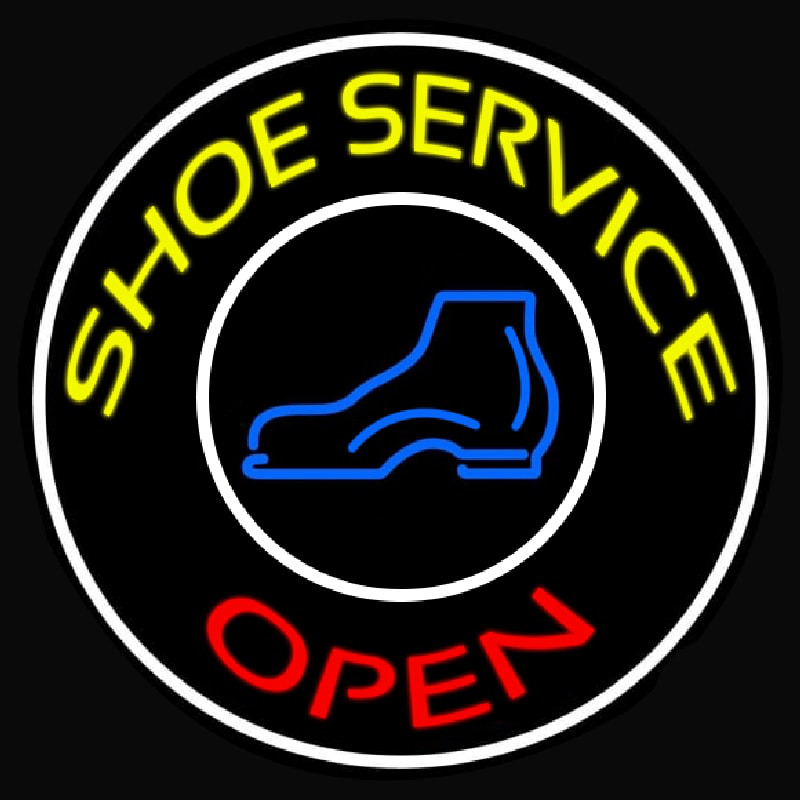 Yellow Shoe Service Open With Border Neonreclame