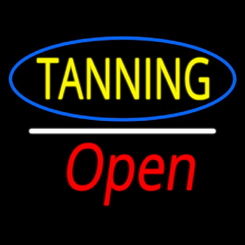 Yellow Tanning Oval Blue Border Open White Line Neonreclame