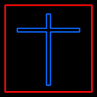 Blue Christian Cross Red Border Neonreclame