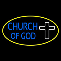 Blue Church Of God Yellow Border Neonreclame